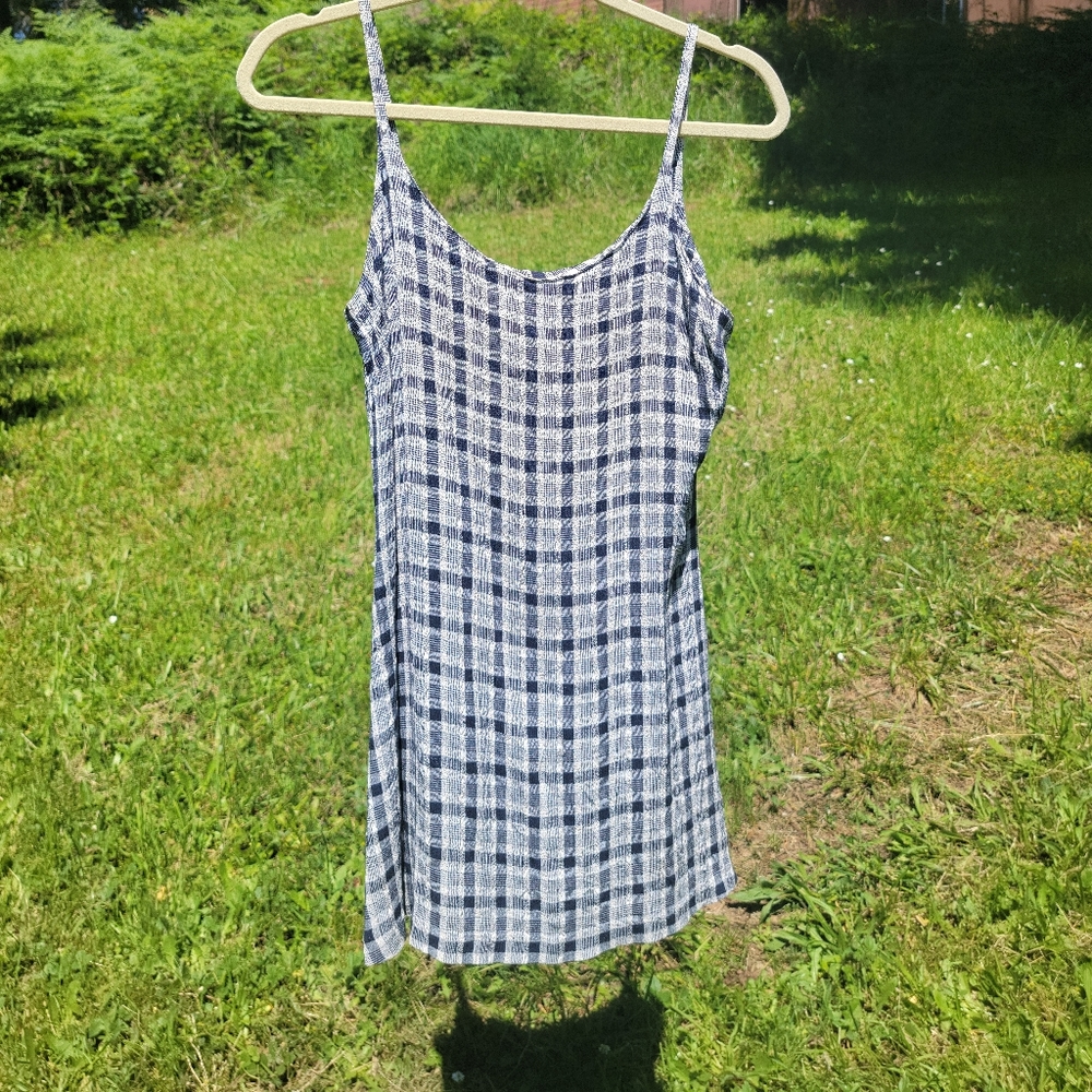 Vintage 90s Checkered Navy White Dress
